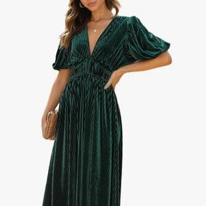 Maxigerui Women's Size Large Emerald Velvet Dress